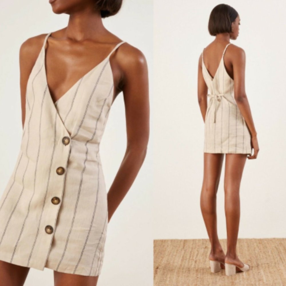 Reformation Cayman Mini Dress | Linen | Striped | Size XL